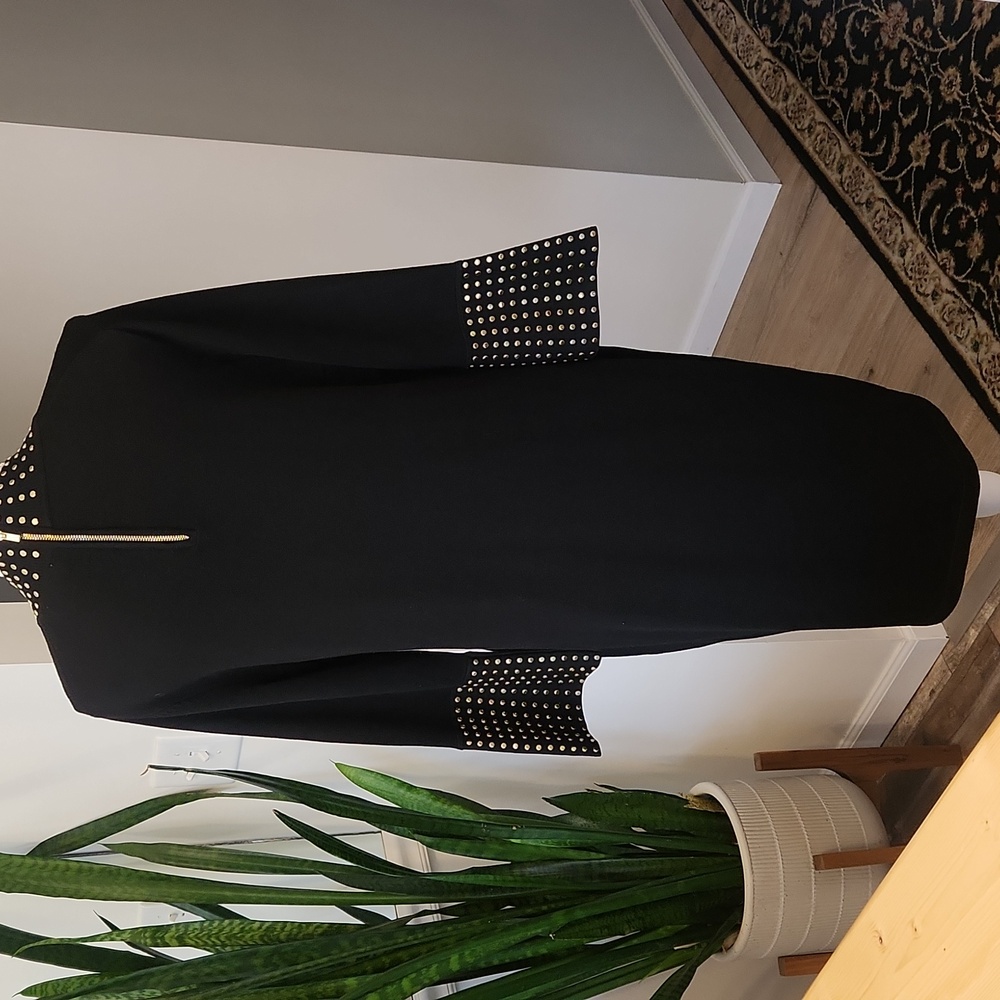 CALVIN KLEIN Mock Neck Studded Bell Sleeve Sheath Sweater Dress Size XL - Picture 6 of 11
